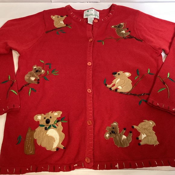 Quacker Factory Koala Bear Cardigan Sweater  Women’s size Medium - Picture 2 of 14